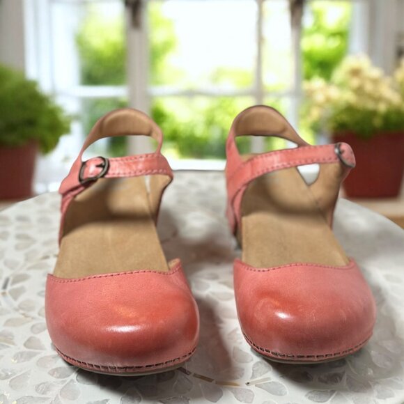 Dansko Tiffani Supportive Coral Leather Wedge Mary Jane Sandal EU 39 Comfortable - Picture 10 of 13